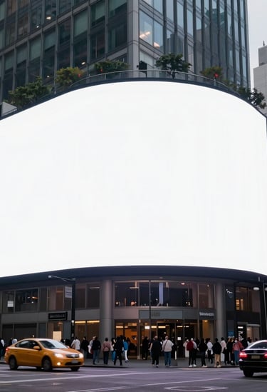 A vibrant LED billboard glowing at dusk in a busy street of Caxias do Sul.