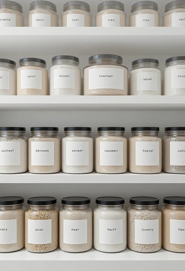 6 Pack Square Kitchen Storage Jars with Airtight Bamboo Lids and 132 Pantry Labels