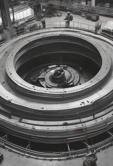 Technicians inspecting flange components in a high-tech manufacturing facility.