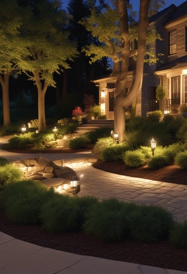 A warm and inviting outdoor space lit by Glowpath pathway lighting.
