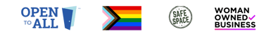 Open to All- LGBT - Women Owned- Safe Space logo's
