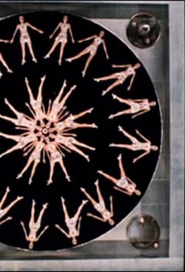 Overhead geometric formation of dancers from The Boy Friend paying tribute to Berkeley’s style.