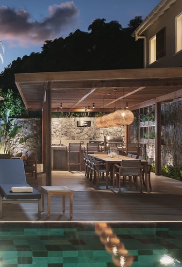 cuisine extérieure luxueuse bord de piscine st barthélémy st jean
