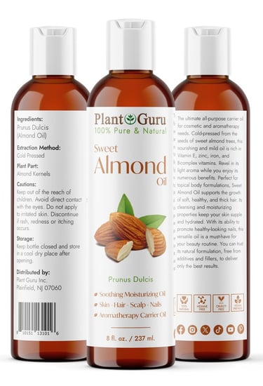 three bottles of sweet almond oil