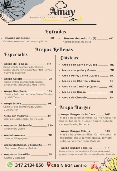 Menú Arepas rellenas