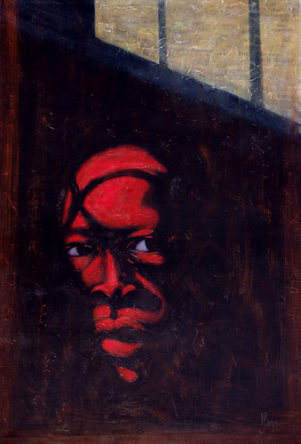 a painting of a man with a red hat