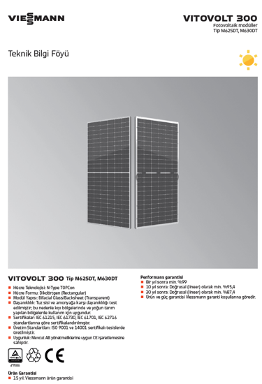 Viessmann Vitovolt 300 yüksek verimli fotovoltaik panel teknik özellikler broşürü.