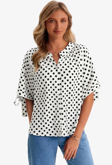 white polka dot blouse