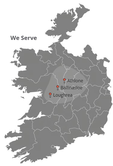 The map of Ireland with the MaxRefresh service area