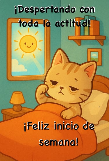 gato somnoliento despertando deseando feliz inicio de semana
