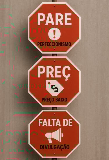 placas-PARE-sinais-alerta-cada-uma-representando-erro-perfeccionismo-preço baixo-falta-divulgação