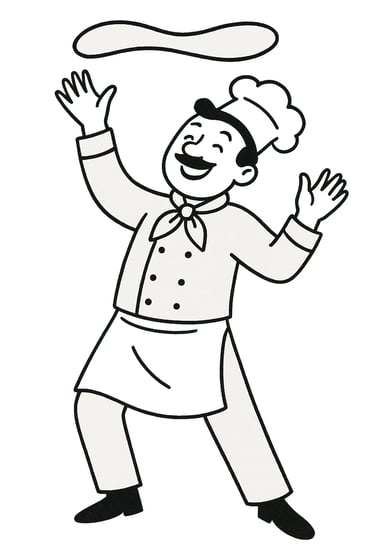 Pizzaiolo fazendo acrobacias com a massa da pizza