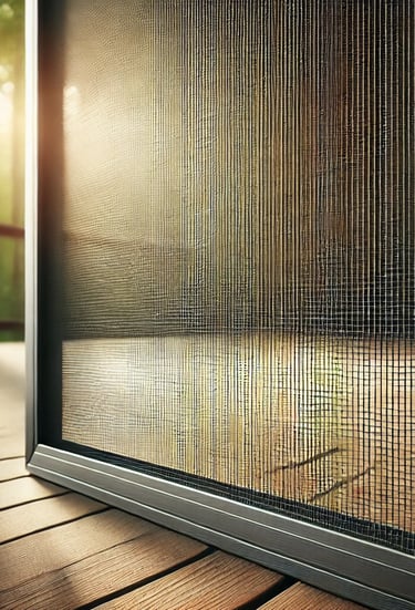 Close-up of durable fine-mesh screen with aluminum frame for bug protection.
