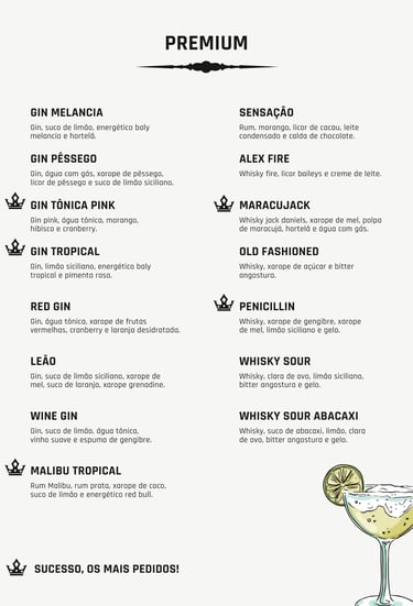 pacote open bar premium