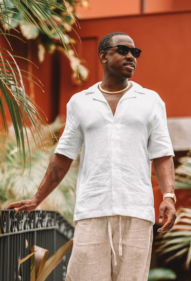 portrait of a man in a white shirt and sunglasses in Marriot Hotel in Herradura Costa Rica