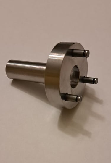 Precision-machined metal alignment pin tool with three guide pegs for construction or installation use