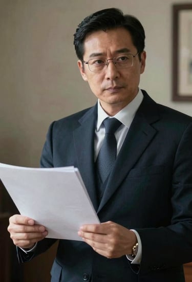 Image of a detective taking notes during an investigation, with blue and yellow accents