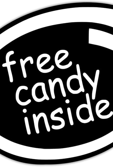a black and white free candy inside sticker