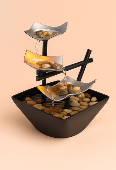 Modern tabletop water fountain with rocks and calming flow