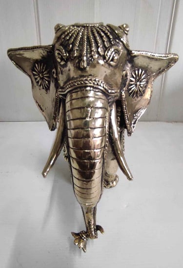 "Beautiful brass elephant in traditional handcrafted style, front view-Globally tradable"