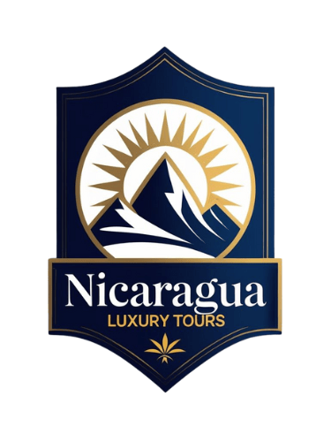 Nicaragua Luxury Tours logo featuring a mountain and sun crest, representing high-end travel and lif