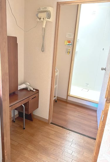 Modern and private shared shower room facilities at Ryokan Nakadaya Asakusa.