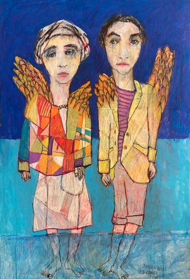 Peinture, couple de jumeaux