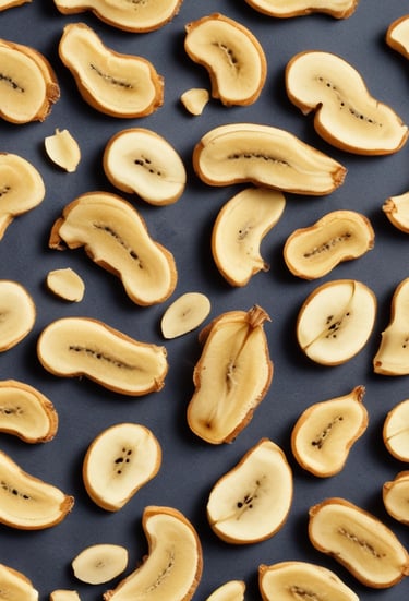 Close-up image of spicy banana chips with red chili flakes sprinkled on top.