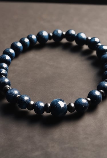 A stylish man wearing a handcrafted crystal beaded bracelet with a dark background.