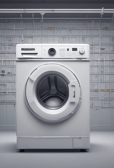 Close-up of ozone machine attached to a washing machine in a sleek laundry room