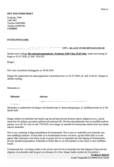Fredrikstad Police, Østfold police, Salah Al Saadi candidate, Blackmail, Extortion, Linda Tengesdal