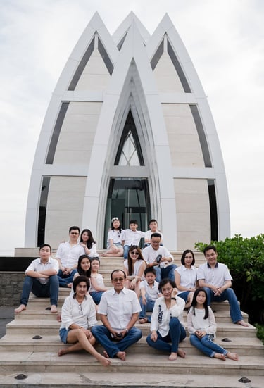 Large multi generation family portrait at The Ritz-Carlton Bali in Nusa Dua during a family photography session