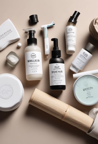 Stylish makeup items like lipsticks and brushes displayed neatly on a vanity.