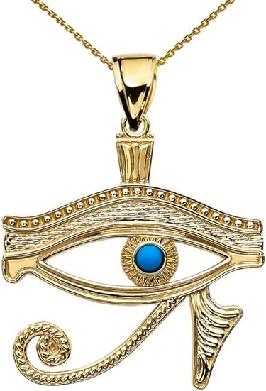 14k Yellow Gold Egyptian Blue Eye of Horus Pendant Necklac