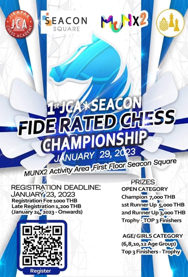 JCA x Seacon FIDE Rated Chess Championship. Jirapak Chess Academy Chess, Bangkok, Thailand