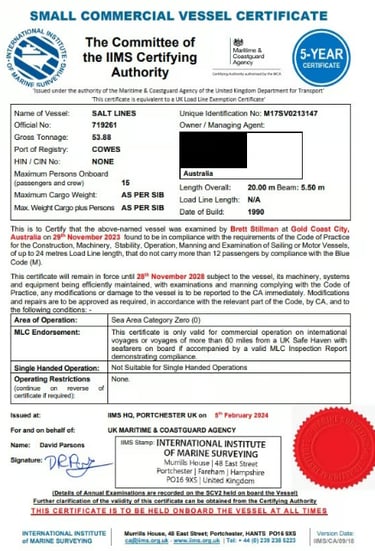 Wind Shift's Category 0 Certificate