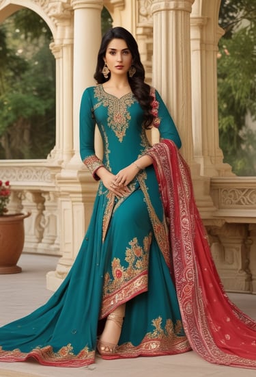 Display of beautifully stitched ladies salwar kameez.