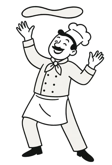 Pizzaiolo fazendo acrobacias com a massa da pizza