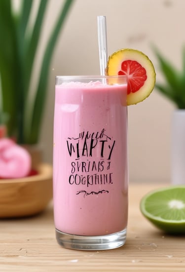 Close-up of a set of colorful custom glasses arranged on a wooden table