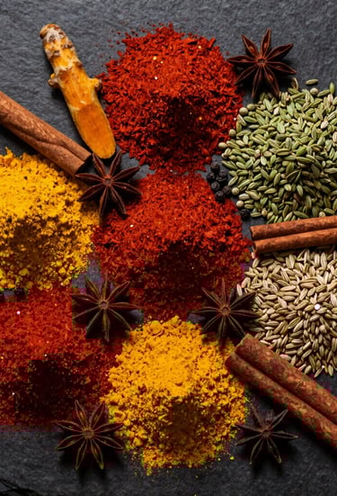 Bright red chili powder artfully arranged in a ceramic dish