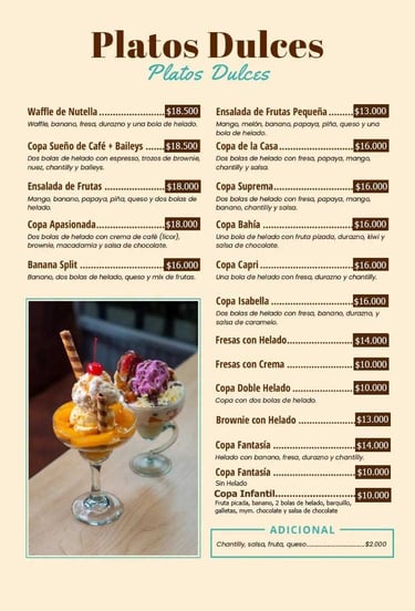 Platos Dulces Menu Café y Macadamia Armenia Quindío