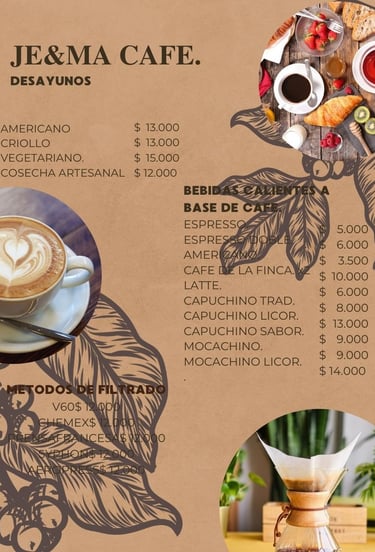 menu desayunos,cafe je&ma, circasia quindio