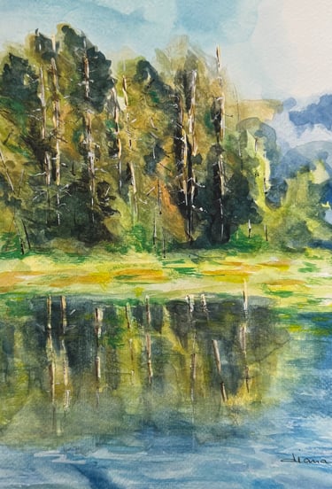 Landscape is what a tree and a river means. Connect the piece with a pure reflection of the forest.