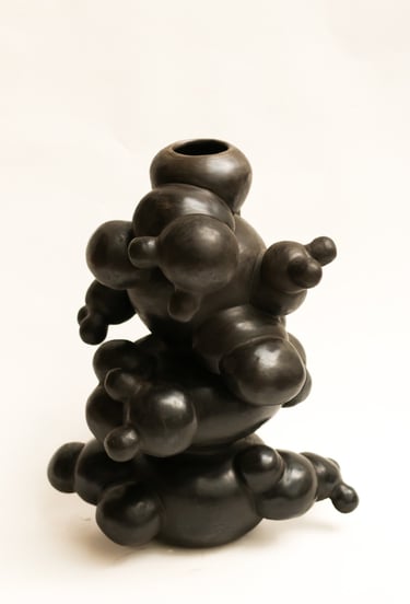 Ceramic vessel, Irene de Vilder, smoke fired.