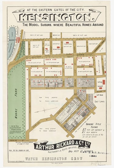 Kensington historical subdivision map, part of the Randwick City Council.