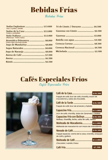 Bebidas Frias Menu Café y Macadamia Armenia Quindío