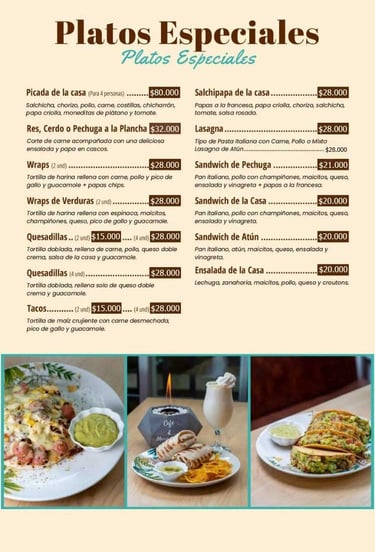 Platos Especiales Menu Café y Macadamia Armenia Quindío