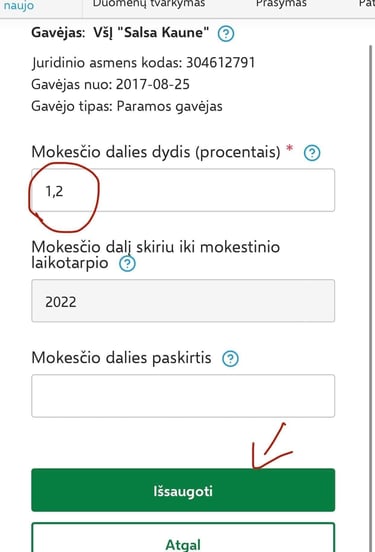 1.2 % parama sokiu studijos veiklai palaikyti