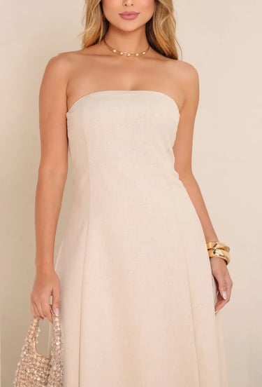 Vestido De Festa Longo De Linho Tomara Que Caia Charmoso