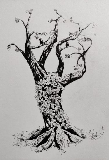 Tree (can you see the face?) - Rens Muskens - Pastel on paper - Art - painting - handcraft - kunst
